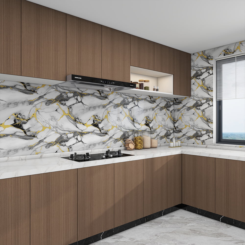 Moderne høyglans marmor tapetrull PVC selvklebende vanntett interiør hjemmedekorasjon marmorark-klistremerke