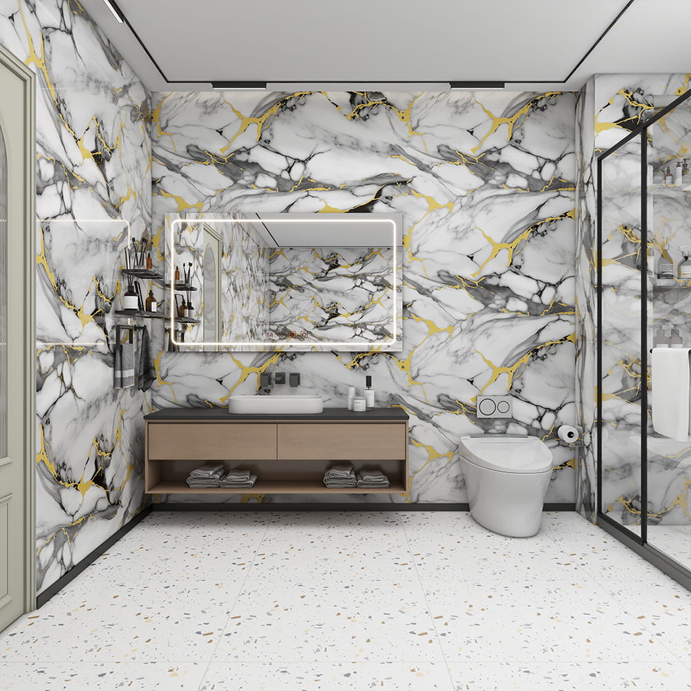 Moderne høyglans marmor tapetrull PVC selvklebende vanntett interiør hjemmedekorasjon marmorark-klistremerke
